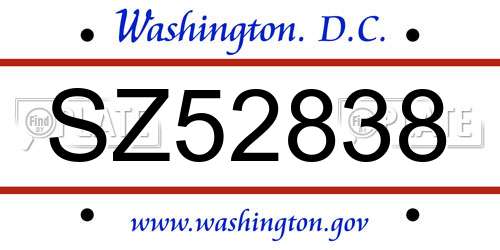 SZ52838 District Of Columbia License Plate