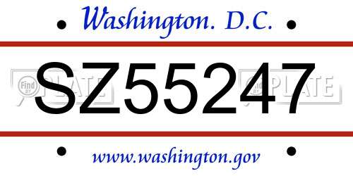 SZ55247 District Of Columbia License Plate