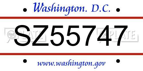 SZ55747 District Of Columbia License Plate