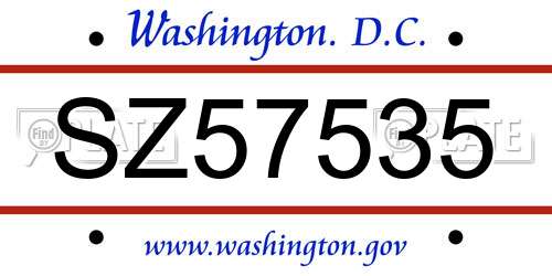 SZ57535 District Of Columbia License Plate