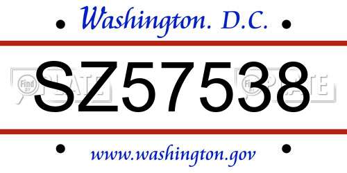 SZ57538 District Of Columbia License Plate