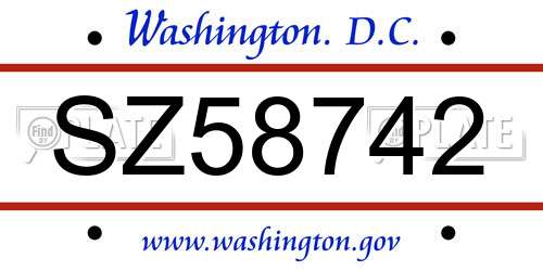 SZ58742 District Of Columbia License Plate