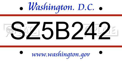 SZ5B242 District Of Columbia License Plate