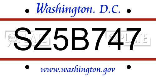 SZ5B747 District Of Columbia License Plate