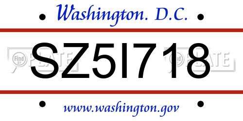 SZ5I718 District Of Columbia License Plate
