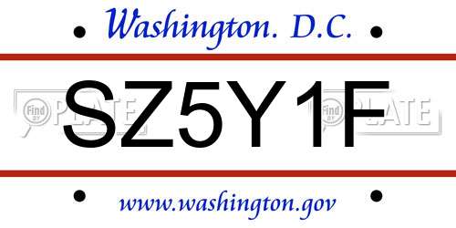 SZ5Y1F District Of Columbia License Plate