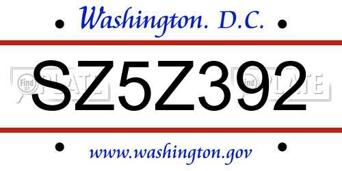 SZ5Z392 District Of Columbia License Plate