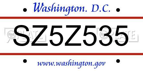 SZ5Z535 District Of Columbia License Plate