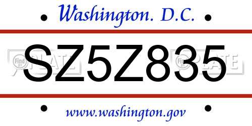 SZ5Z835 District Of Columbia License Plate