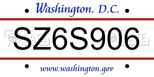 SZ6S906 District Of Columbia License Plate