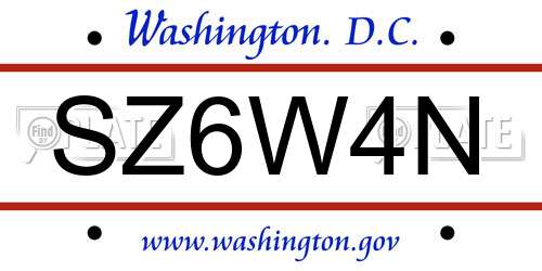 SZ6W4N District Of Columbia License Plate