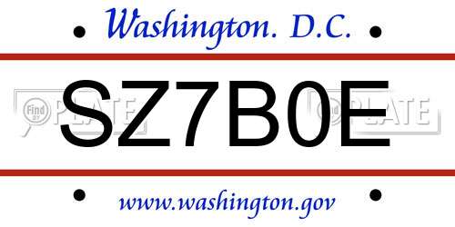 SZ7B0E District Of Columbia License Plate