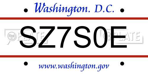 SZ7S0E District Of Columbia License Plate