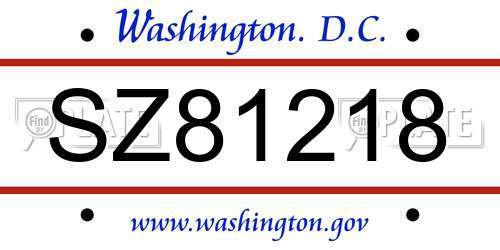 SZ81218 District Of Columbia License Plate