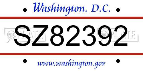 SZ82392 District Of Columbia License Plate