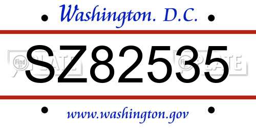 SZ82535 District Of Columbia License Plate