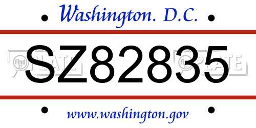 SZ82835 District Of Columbia License Plate