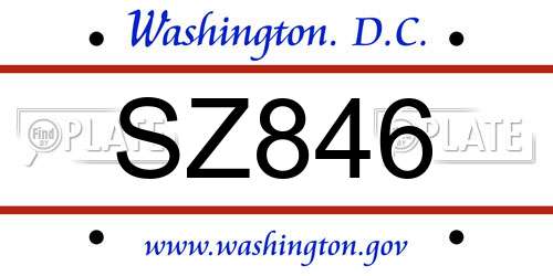 SZ846 District Of Columbia License Plate