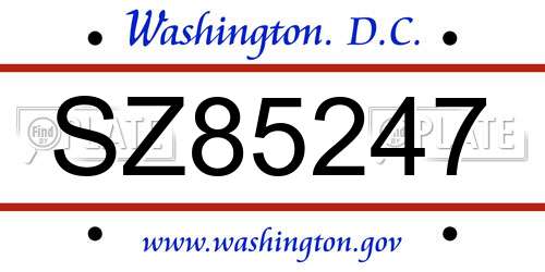 SZ85247 District Of Columbia License Plate
