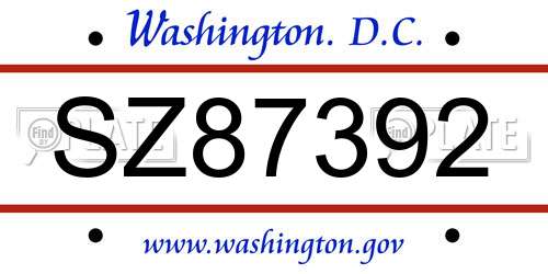 SZ87392 District Of Columbia License Plate