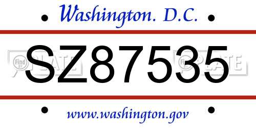 SZ87535 District Of Columbia License Plate