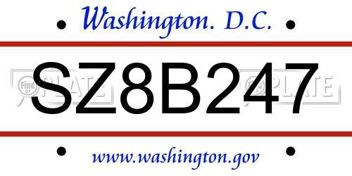 SZ8B247 District Of Columbia License Plate