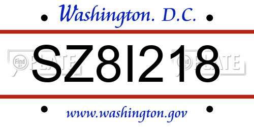 SZ8I218 District Of Columbia License Plate