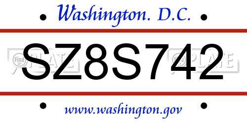 SZ8S742 District Of Columbia License Plate