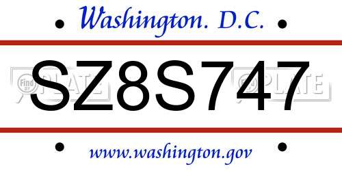 SZ8S747 District Of Columbia License Plate