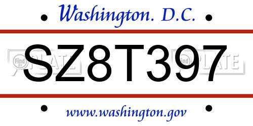 SZ8T397 District Of Columbia License Plate
