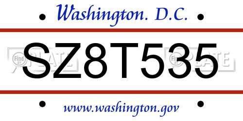 SZ8T535 District Of Columbia License Plate