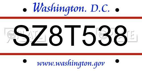 SZ8T538 District Of Columbia License Plate