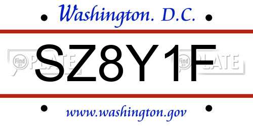 SZ8Y1F District Of Columbia License Plate