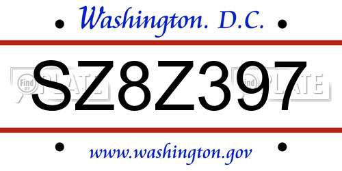 SZ8Z397 District Of Columbia License Plate
