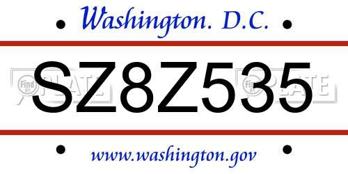 SZ8Z535 District Of Columbia License Plate