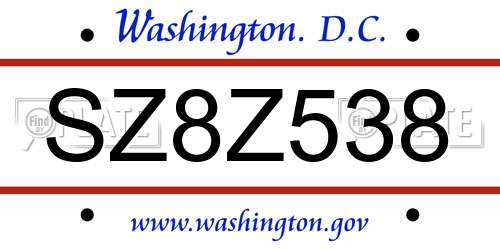 SZ8Z538 District Of Columbia License Plate
