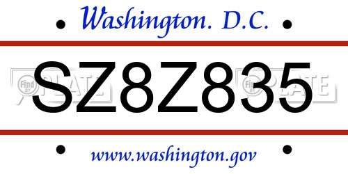 SZ8Z835 District Of Columbia License Plate