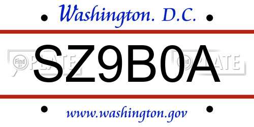 SZ9B0A District Of Columbia License Plate