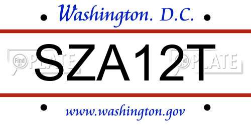 SZA12T District Of Columbia License Plate