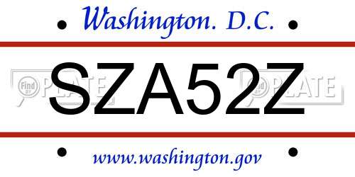 SZA52Z District Of Columbia License Plate