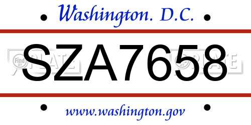 SZA7658 District Of Columbia License Plate