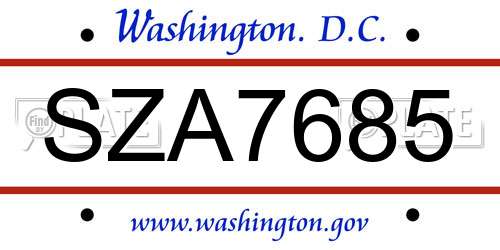 SZA7685 District Of Columbia License Plate