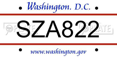 SZA822 District Of Columbia License Plate