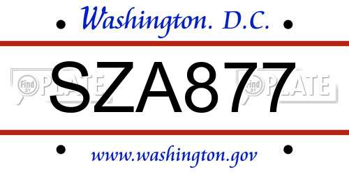 SZA877 District Of Columbia License Plate