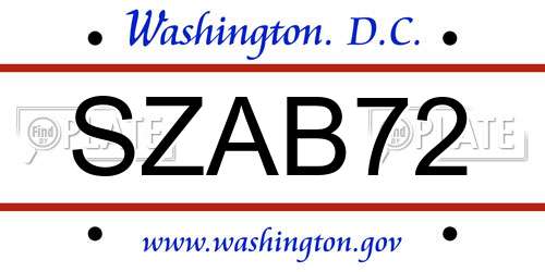 SZAB72 District Of Columbia License Plate