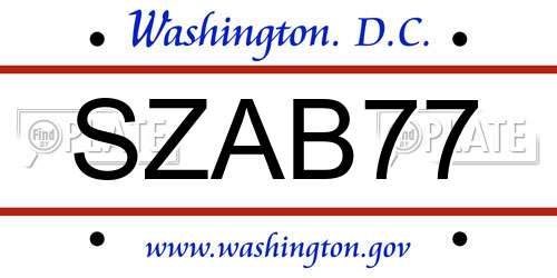 SZAB77 District Of Columbia License Plate