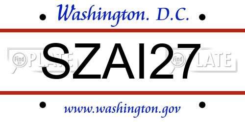 SZAI27 District Of Columbia License Plate