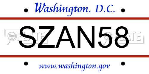 SZAN58 District Of Columbia License Plate