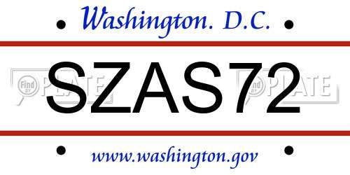 SZAS72 District Of Columbia License Plate