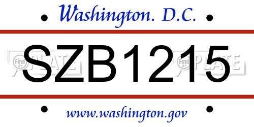 SZB1215 District Of Columbia License Plate
